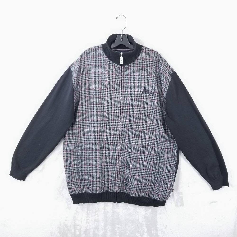 Vintage Phat Farm Full Zip Sweater‎ Jacket Houndstooth Plaid Wool Blend Mens XL